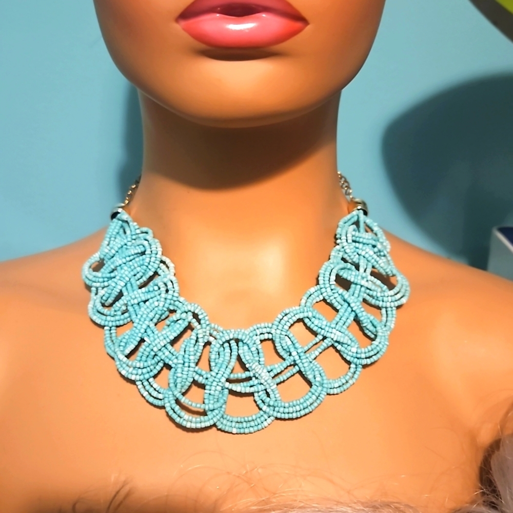 Turquoise Blue Lattice Collar Necklace